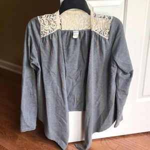 Gray cardigan with lace detail